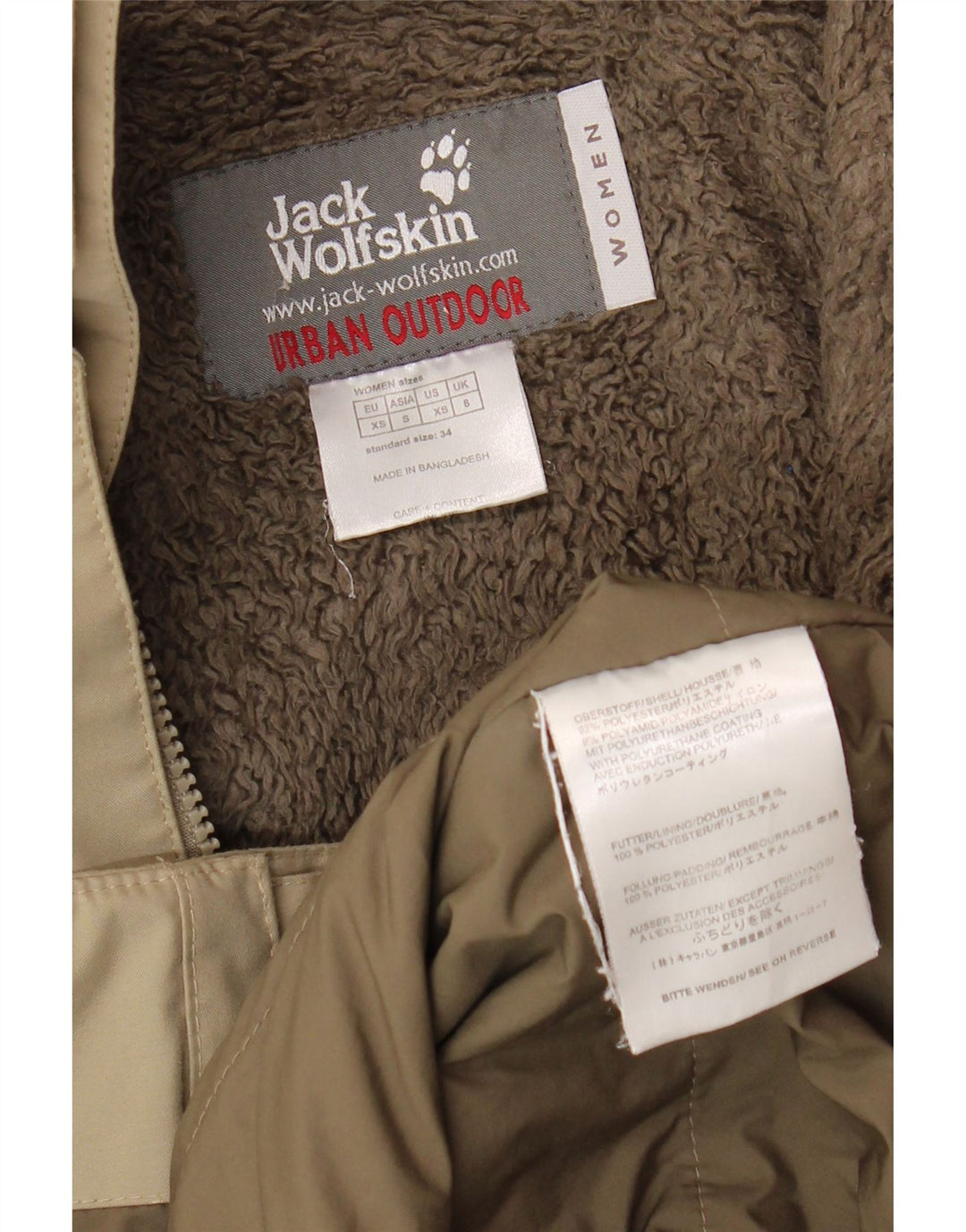 Giacca Parka con cappuccio da donna Jack Wolfskin UK 8 Small Poliestere kaki
