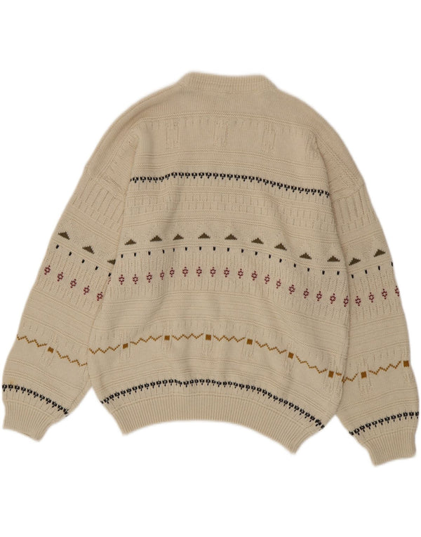MC NEAL Maglione maglione girocollo da uomo grande cotone Fair Isle beige