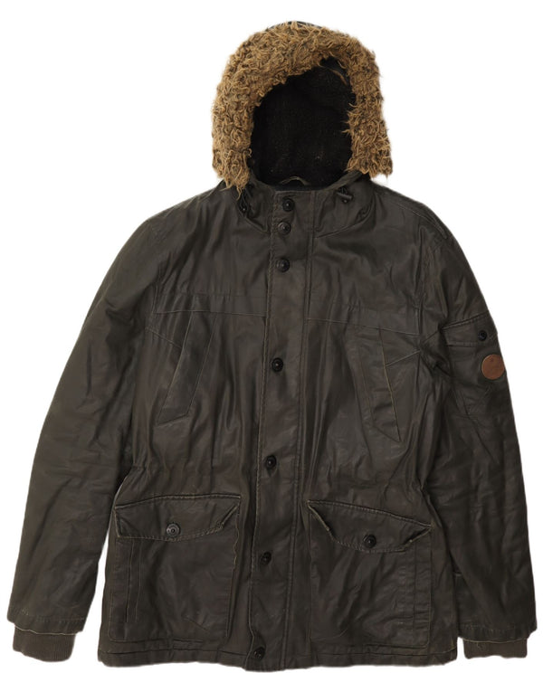 Giacca da uomo in cotone cerato con cappuccio Threadbare UK 40 Large Verde