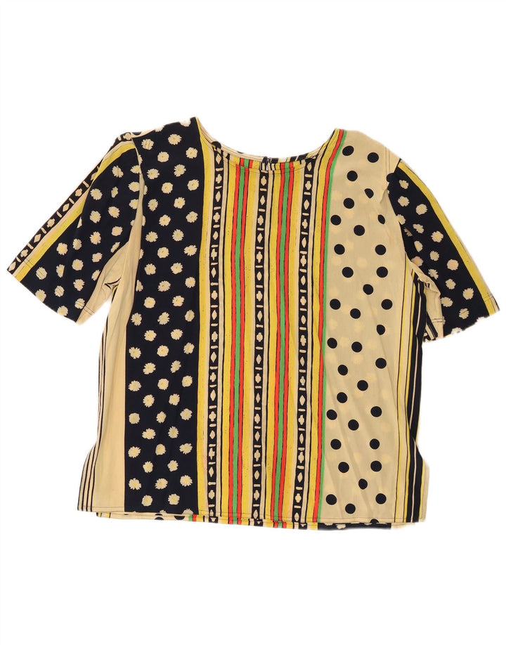 Top camicetta da donna vintage UK 16 grande motivo geometrico multicolore