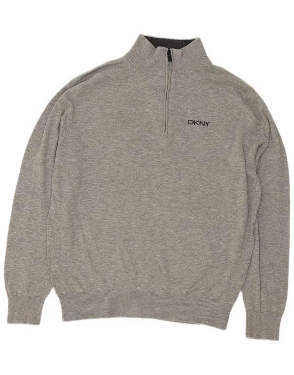 Maglione da uomo Dkny con zip sul collo, grande cotone chiazzato grigio