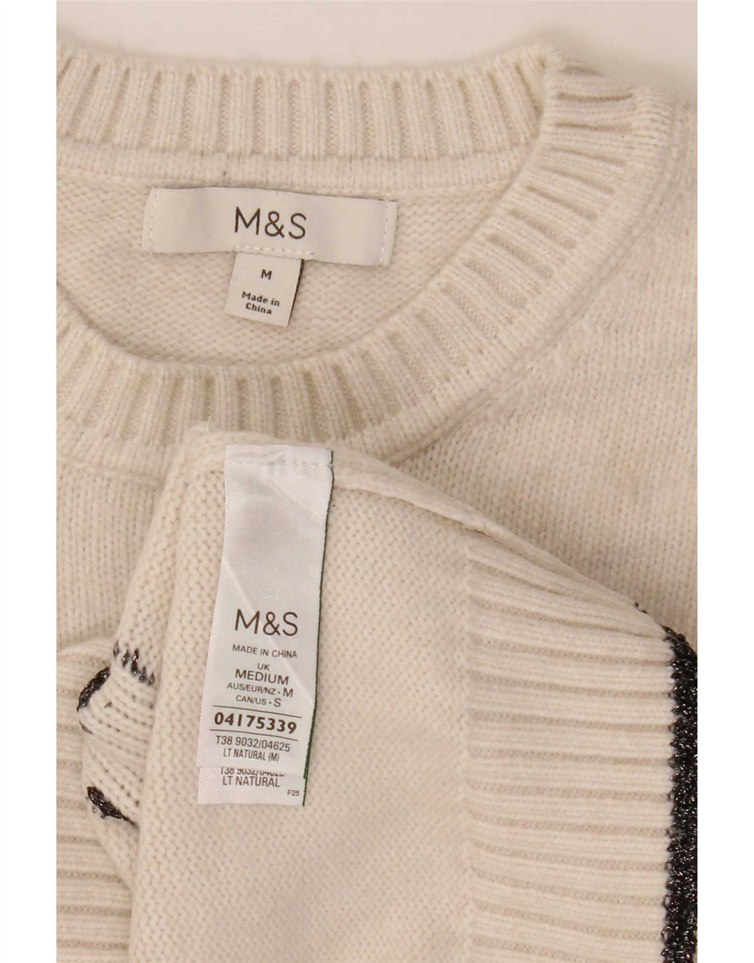 Maglione maglione girocollo da donna Marks & Spencer UK 14 medio bianco sporco