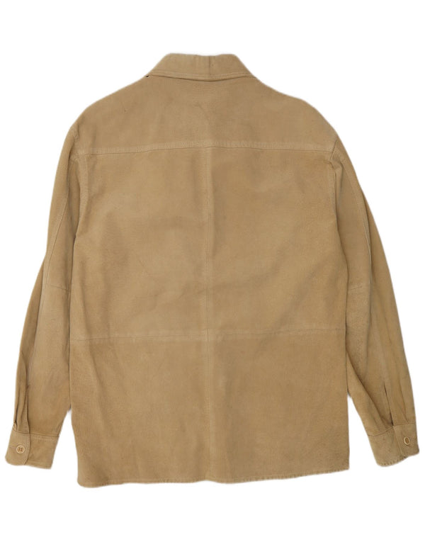 Camicia Benetton Da Uomo In Pelle Scamosciata Beige Medio