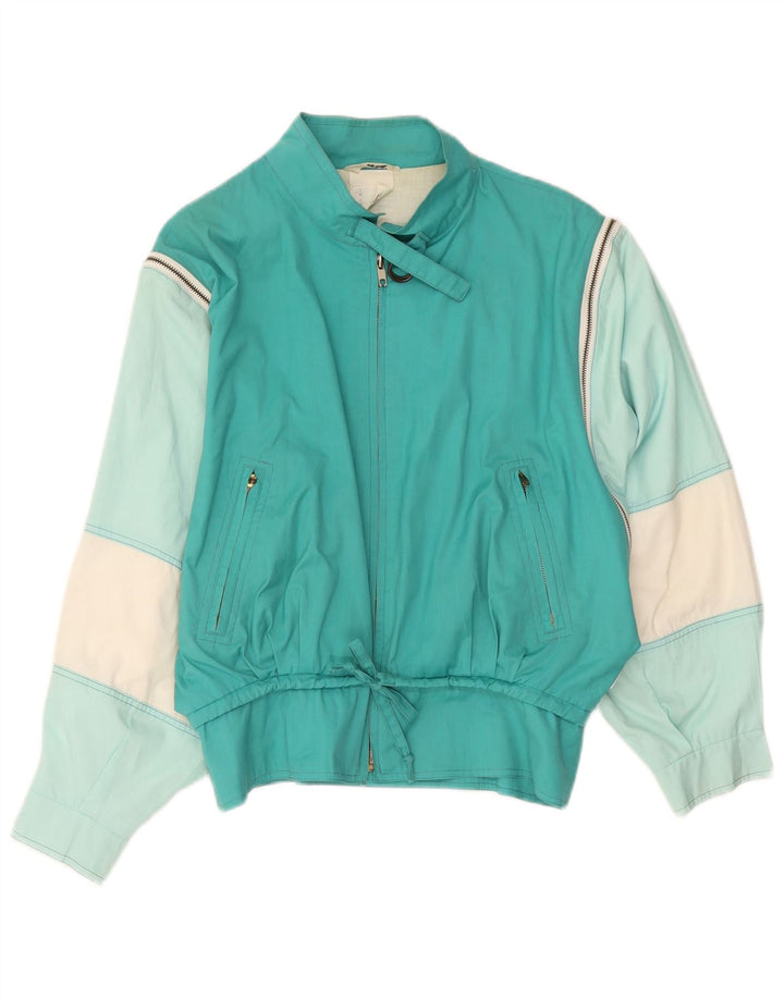Giubbotto bomber vintage da donna UK 12 poliestere color block medio turchese