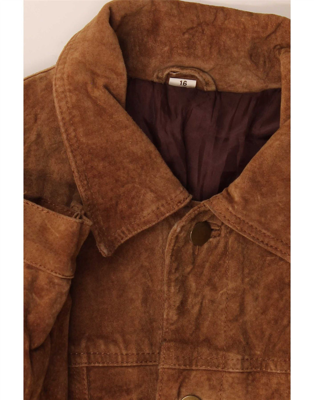 Giacca vintage in pelle scamosciata da donna UK 16 grande marrone