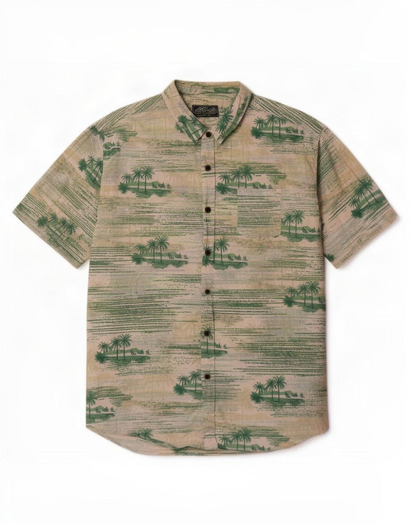 Camicia a maniche corte grafica vintage da uomo 2XL cotone verde hawaiano
