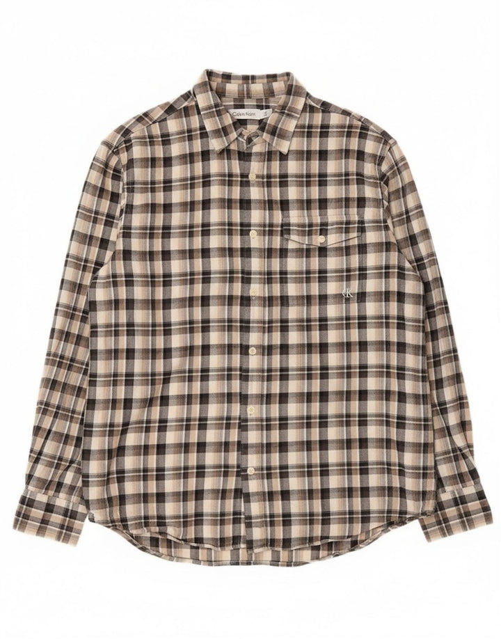 Camicia in flanella da uomo Calvin Klein in cotone a quadri beige medio