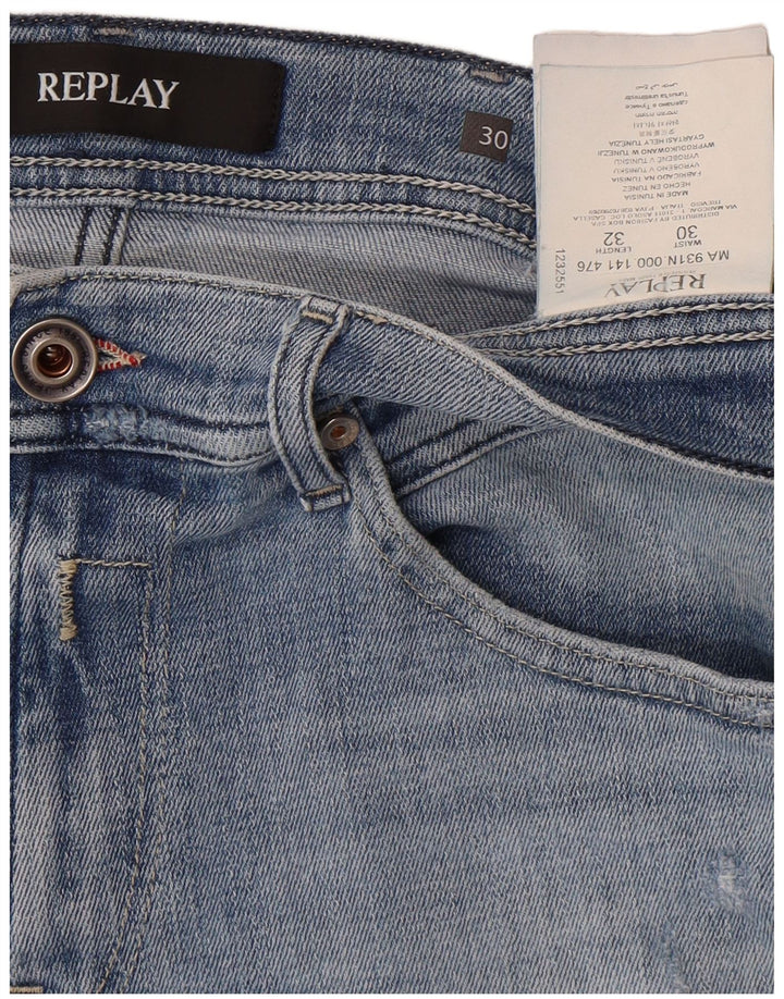 Jeans ritagliati effetto consumato da donna Replay W30 L24 cotone blu