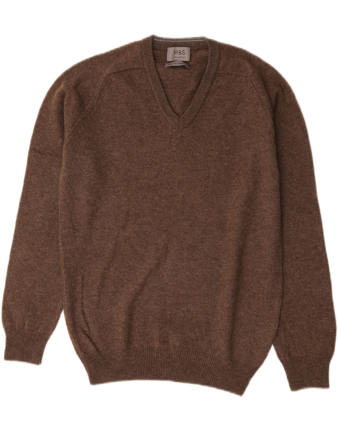 Maglione da uomo Marks & Spencer con scollo a V piccolo lana d'agnello marrone