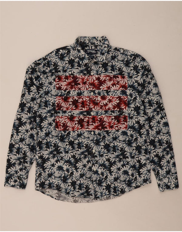 Camicia da uomo DESIGUAL XL in cotone floreale blu navy