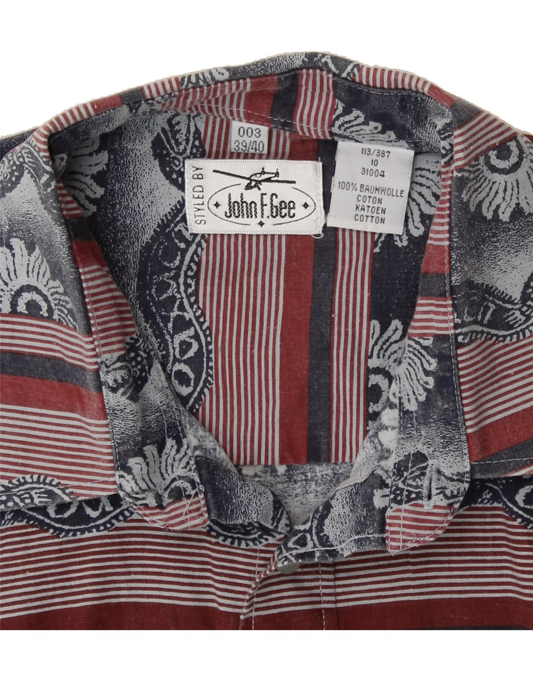 JOHN F GEE Mens Shirt Size 39/40 Medium Navy Blue Striped Cotton Vintage John F Gee and Second-Hand John F Gee from Messina Hembry 