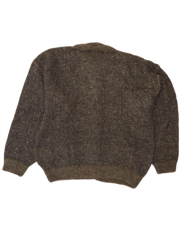 Maglione cardigan da uomo ampio VINTAGE IT 50 medio kaki screziato