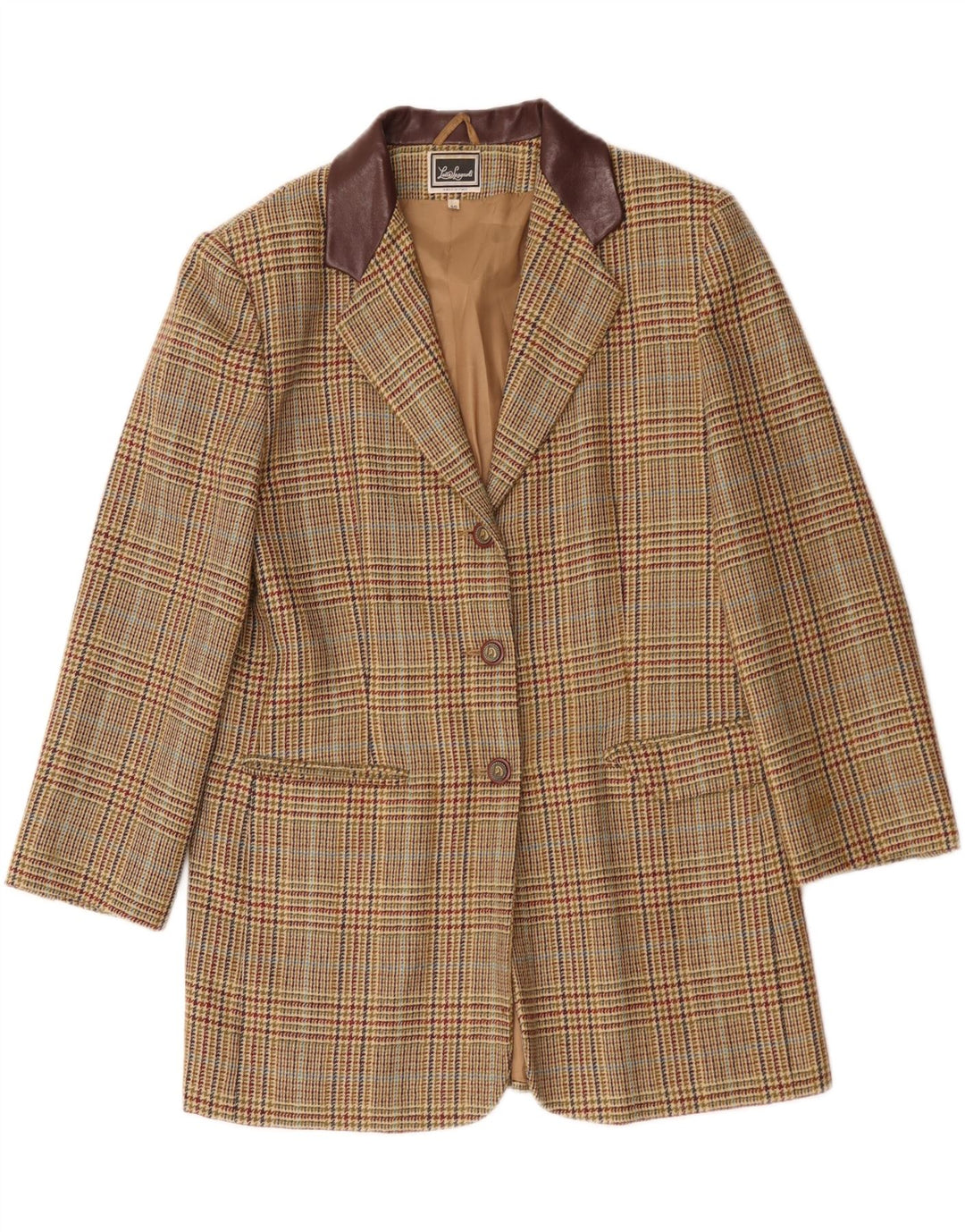 Giacca Blazer a 3 Bottoni Donna Luisa Spagnoli IT 46 Pied De Poule Beige Grande