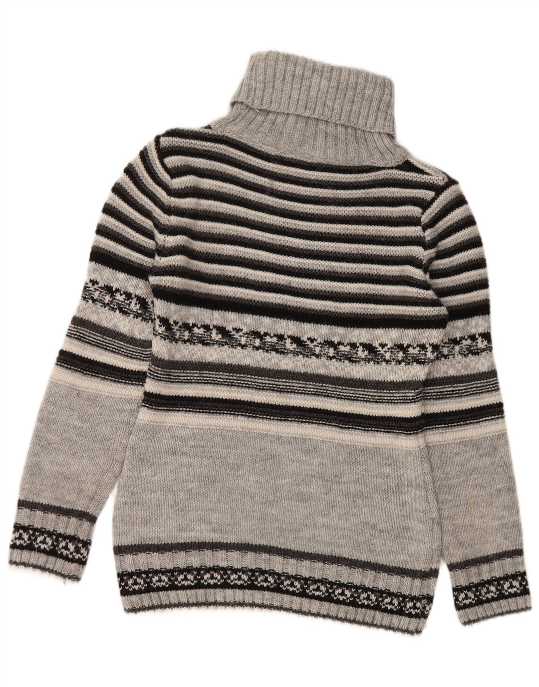 Maglione maglione vintage da donna con collo alto UK 10 piccola lana a righe grigie