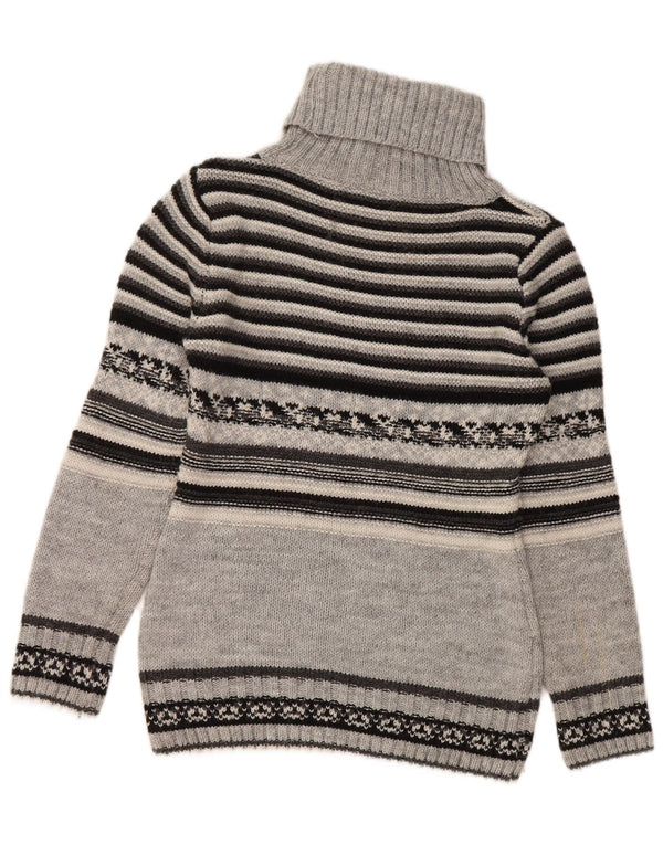 Maglione maglione vintage da donna con collo alto UK 10 piccola lana a righe grigie