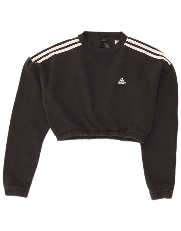 Felpa oversize corta da donna Adidas UK 4/6 XS cotone nero