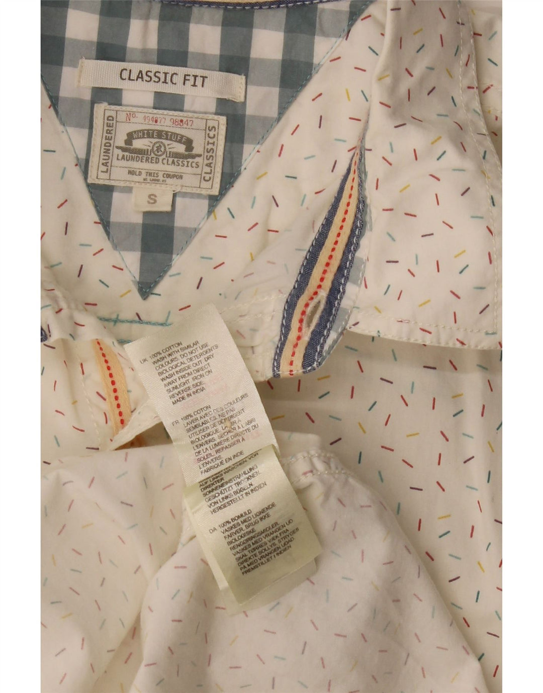 WHITE STUFF Camicia da uomo a maniche corte vestibilità classica piccola in cotone maculato bianco