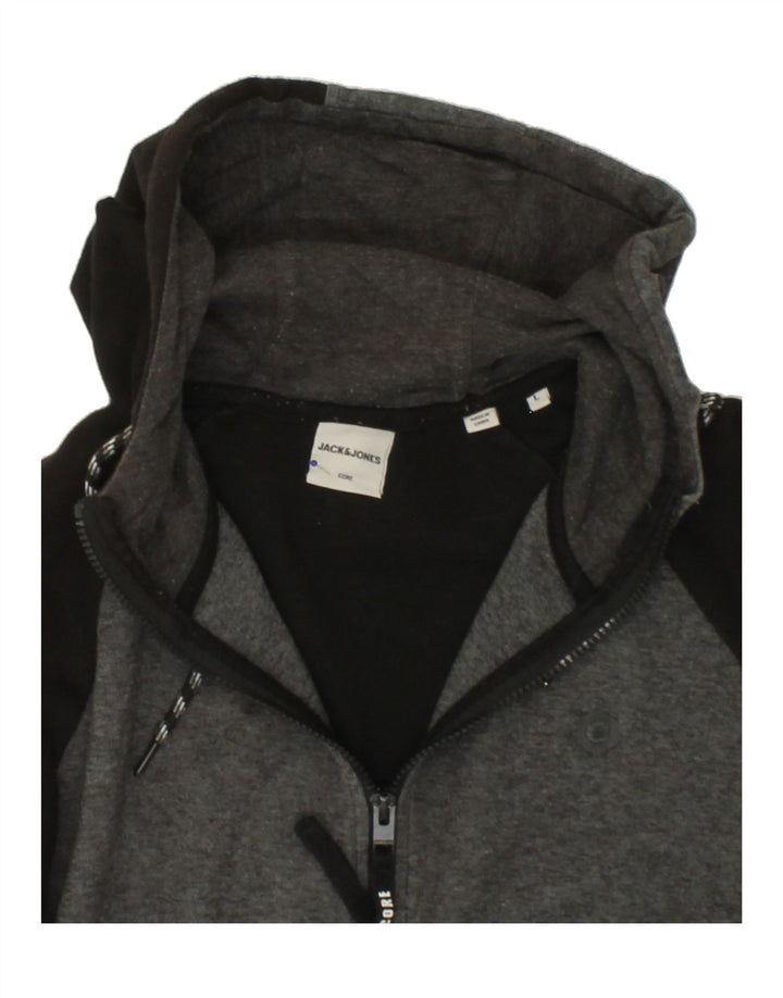 JACK & JONES Mens Zip Hoodie Sweater Large Black Colourblock Polyester Vintage Jack & Jones and Second-Hand Jack & Jones from Messina Hembry 