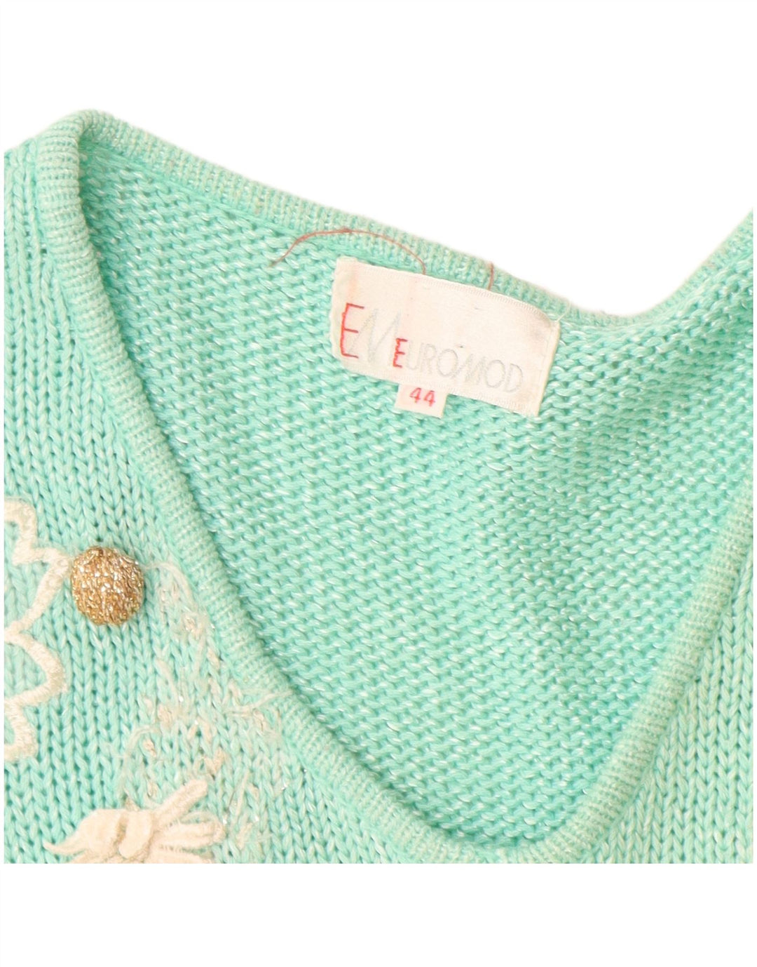 Maglione vintage da donna con scollo a V IT 44 Poliacrilico turchese medio
