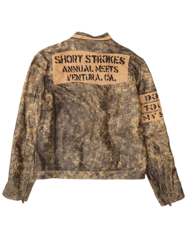 Giacca in pelle grafica da uomo Bata IT 52 XL in pelle grigia