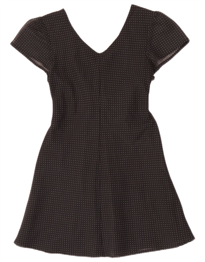 Mini abito a trapezio vintage da donna IT 42 viscosa maculata nera media