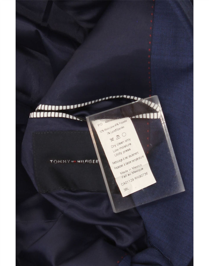 TOMMY HILFIGER Giacca blazer da uomo a 2 bottoni UK 38 media lana blu navy