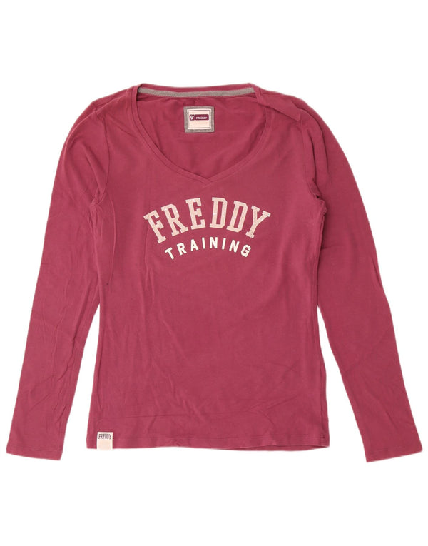 Top grafico da donna Freddy manica lunga UK 18 XL cotone rosa
