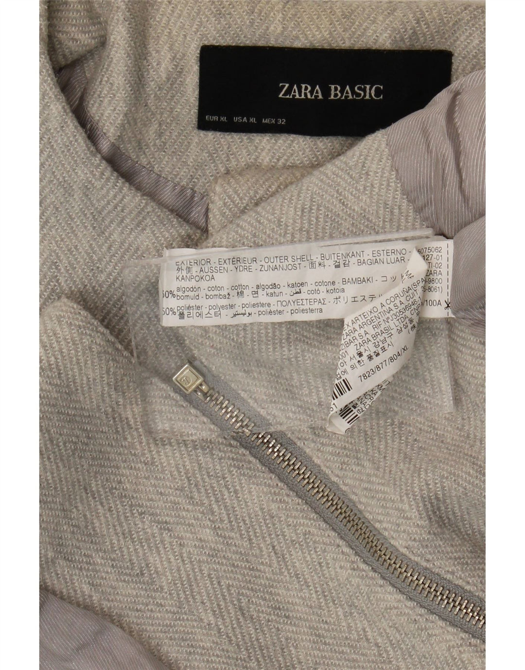 Giacca blazer con zip intera da donna Zara UK 18 XL cotone grigio a spina di pesce
