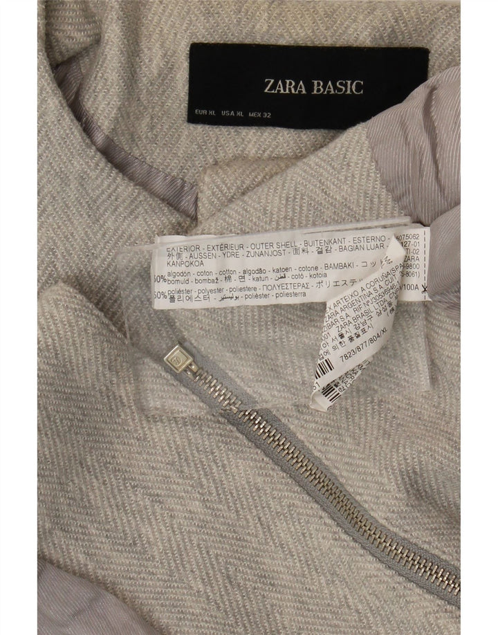 Giacca blazer con zip intera da donna Zara UK 18 XL cotone grigio a spina di pesce
