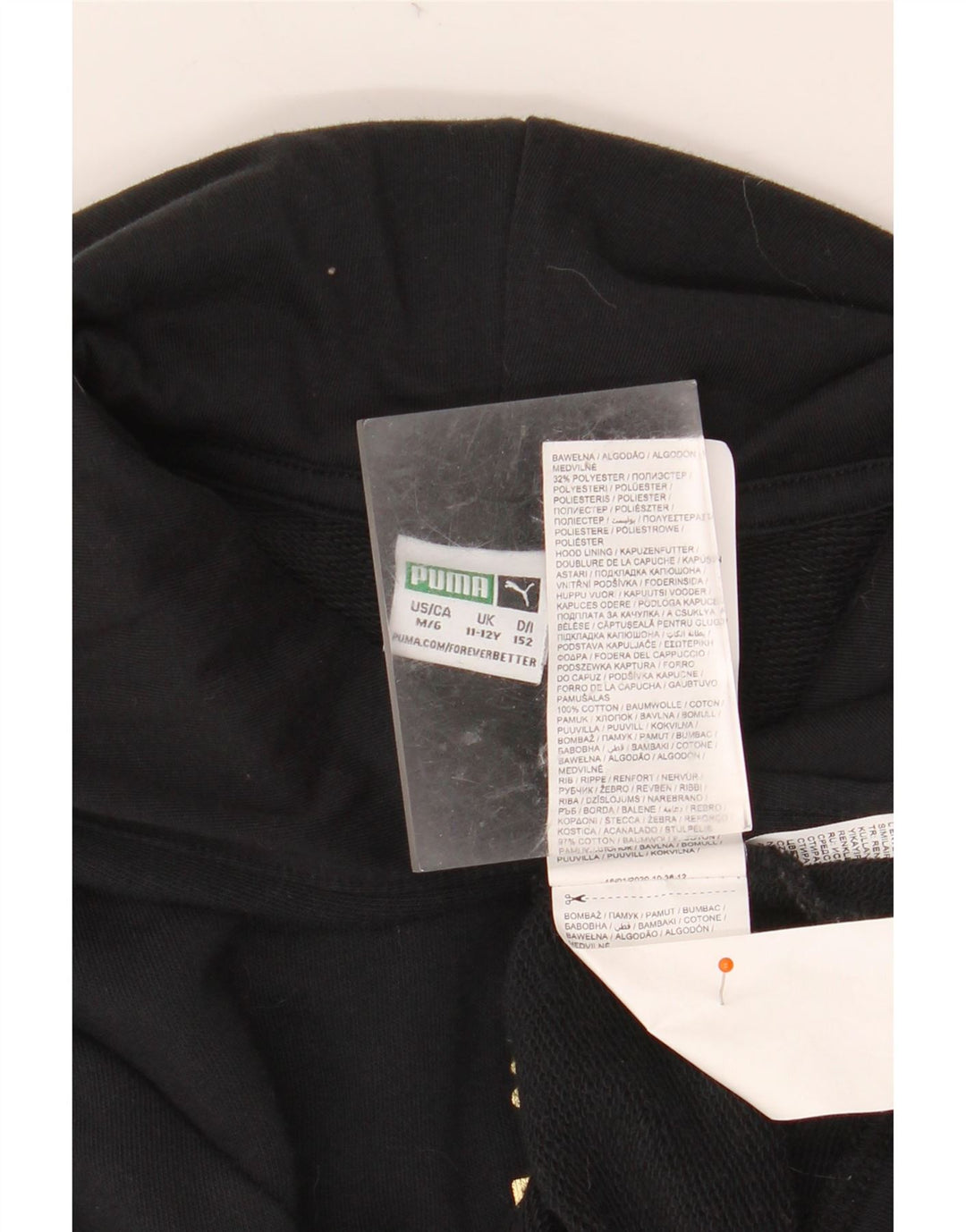Felpa corta con cappuccio grafica PUMA per ragazze 11-12 anni in cotone color block nero