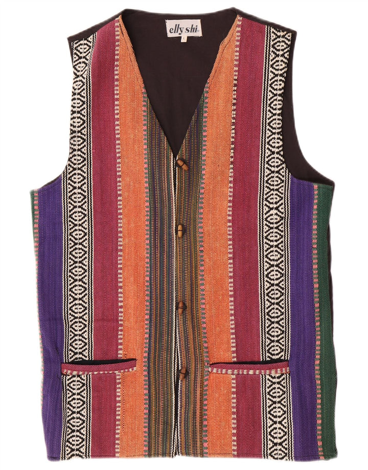 Gilet da donna vintage UK 16 grande cotone a righe multicolore