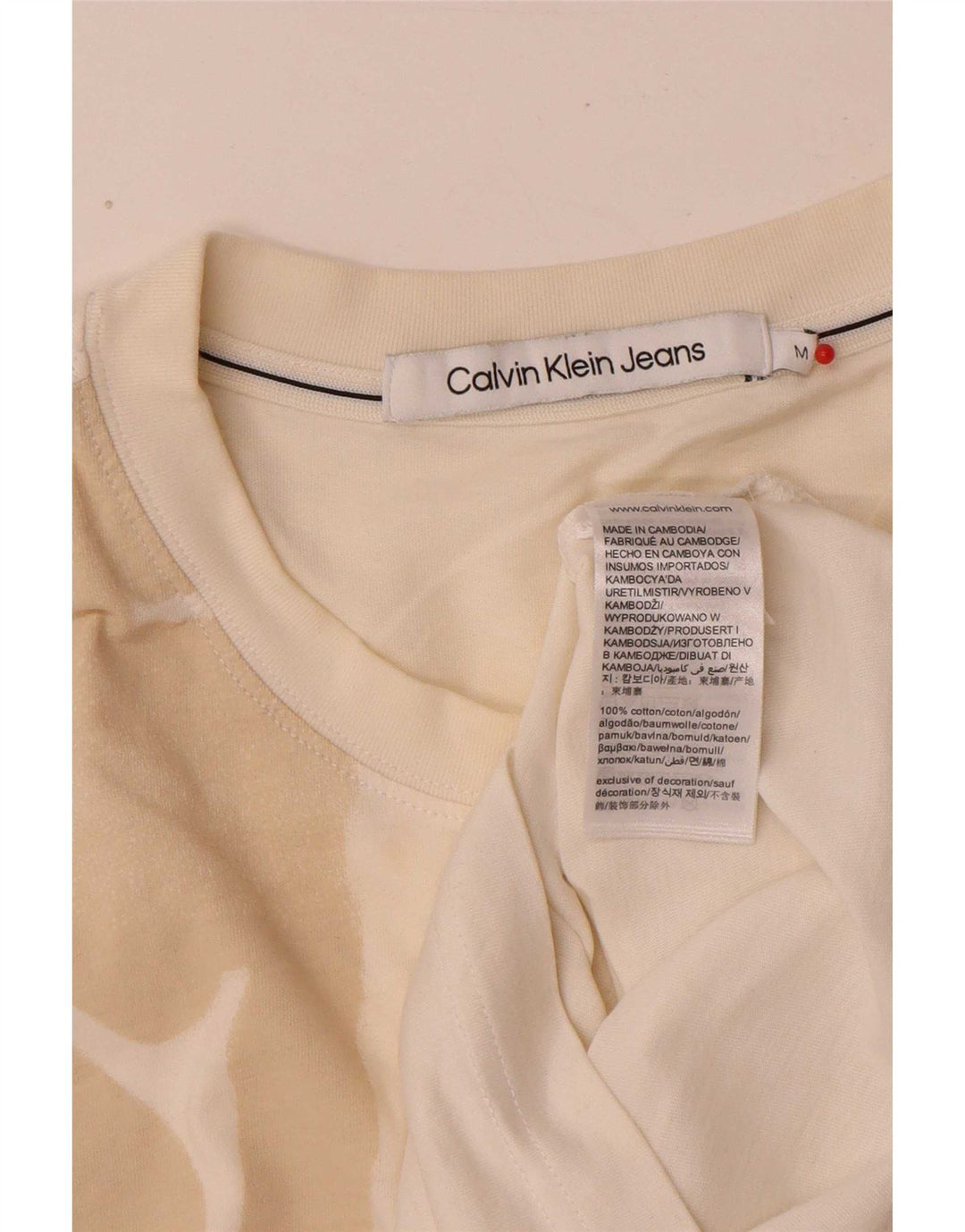 Maglietta grafica da uomo Calvin Klein Jeans Top in cotone bianco sporco medio