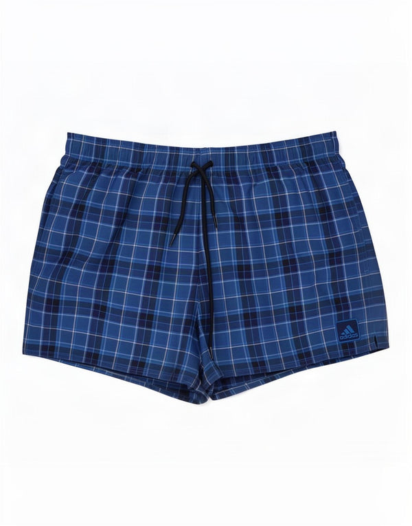 Pantaloncini da bagno da uomo Adidas grandi in poliestere a quadri blu navy