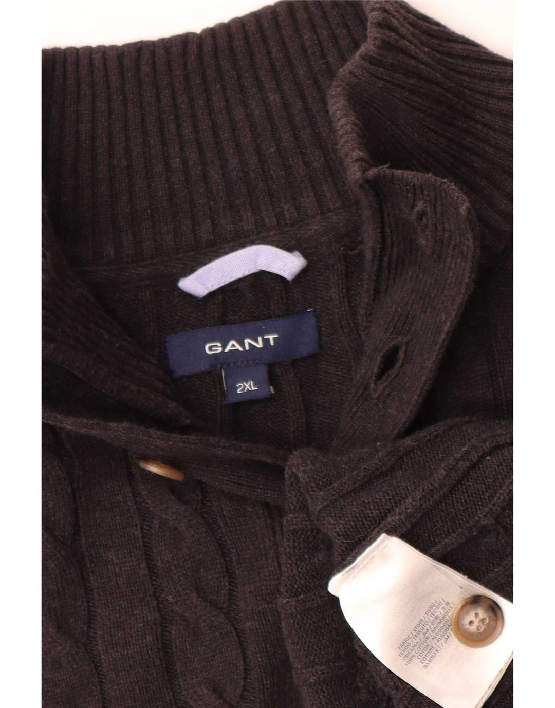Gant Maglione da uomo con collo a bottoni 2XL cotone nero