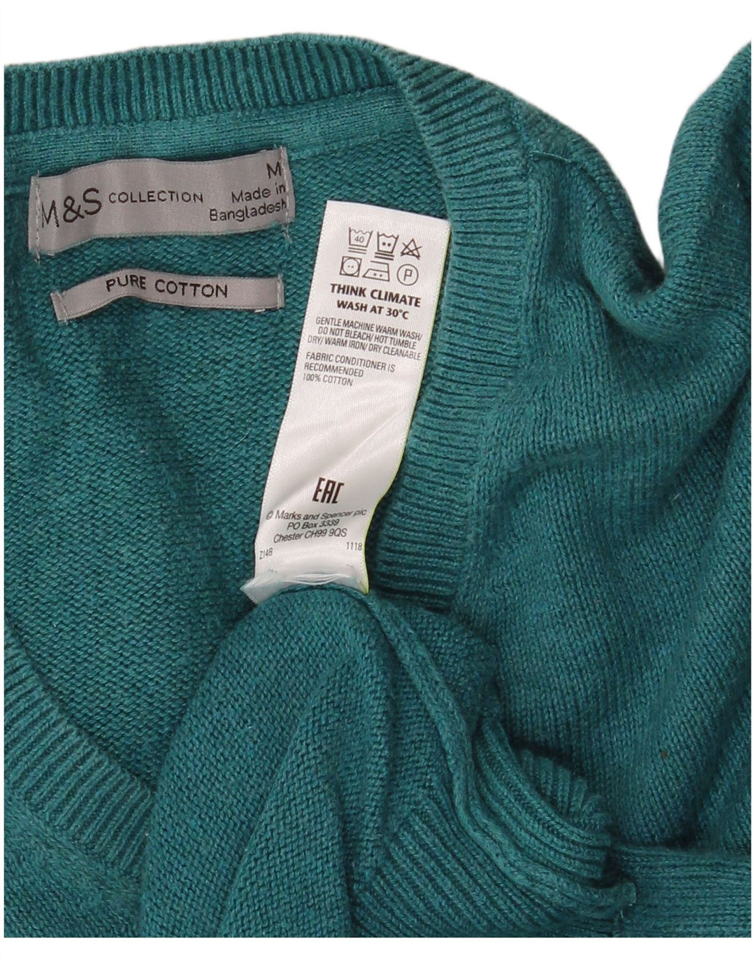 Maglione da uomo con scollo a V Marks & Spencer in cotone verde medio