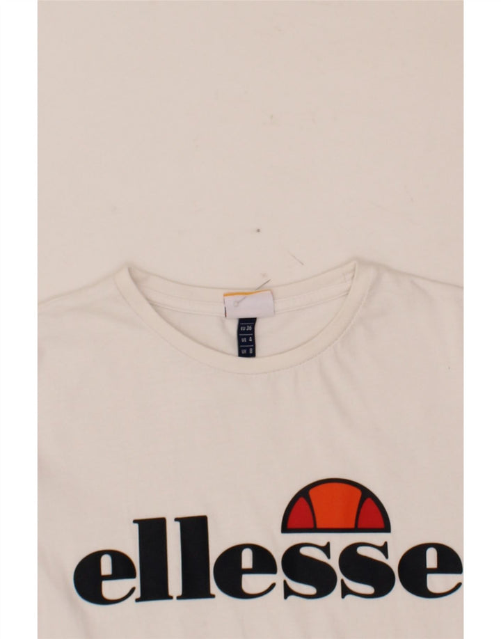 ELLESSE Womens Graphic T-Shirt Top UK 8 Small White Cotton Vintage Ellesse and Second-Hand Ellesse from Messina Hembry 