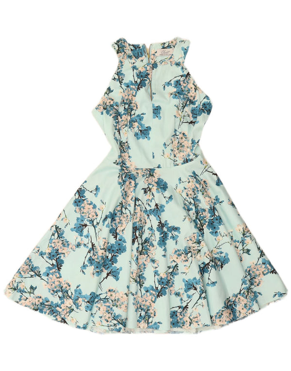 CLOSET Abito da donna senza maniche con scollo all'americana UK 10 Piccolo cotone floreale blu