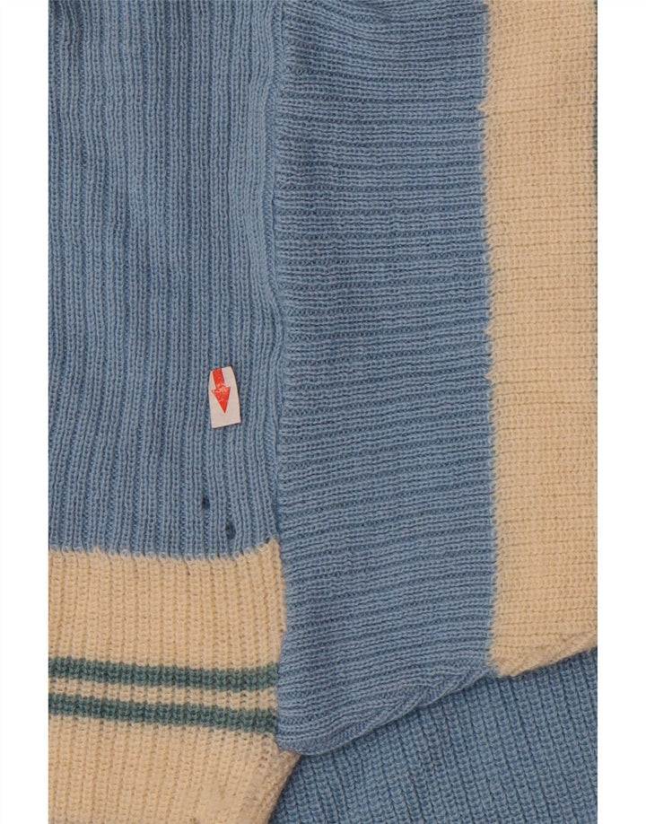 Maglione vintage da uomo girocollo IT 50 in lana a righe blu medio