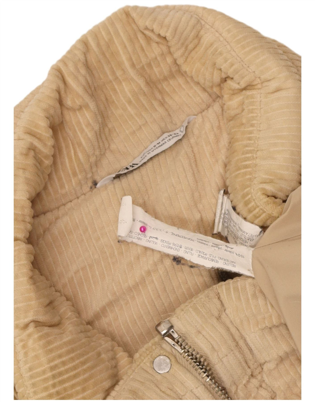 Giacca imbottita in velluto a coste da uomo Zara UK 38 piccola in poliestere beige