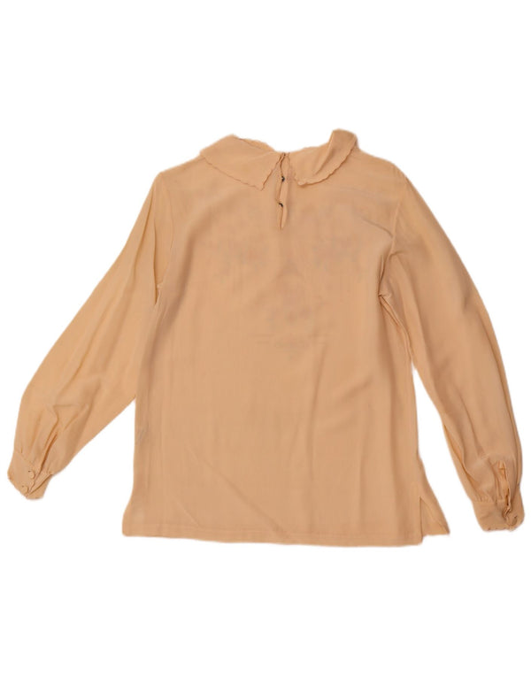 Camicetta da donna a maniche lunghe VINTAGE EU 36 piccola seta floreale beige