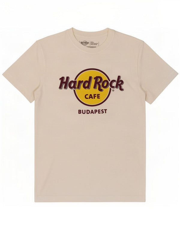 Hard Rock Cafe T-shirt grafica da uomo Budapest Top piccola in cotone bianco