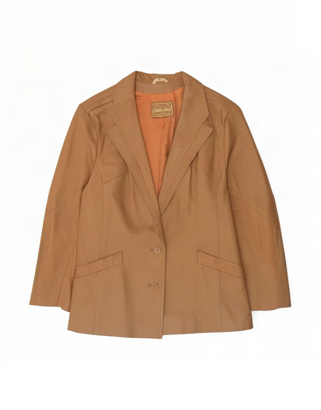 Giacca blazer in pelle vintage da donna a 3 bottoni EU 46 XL Beige