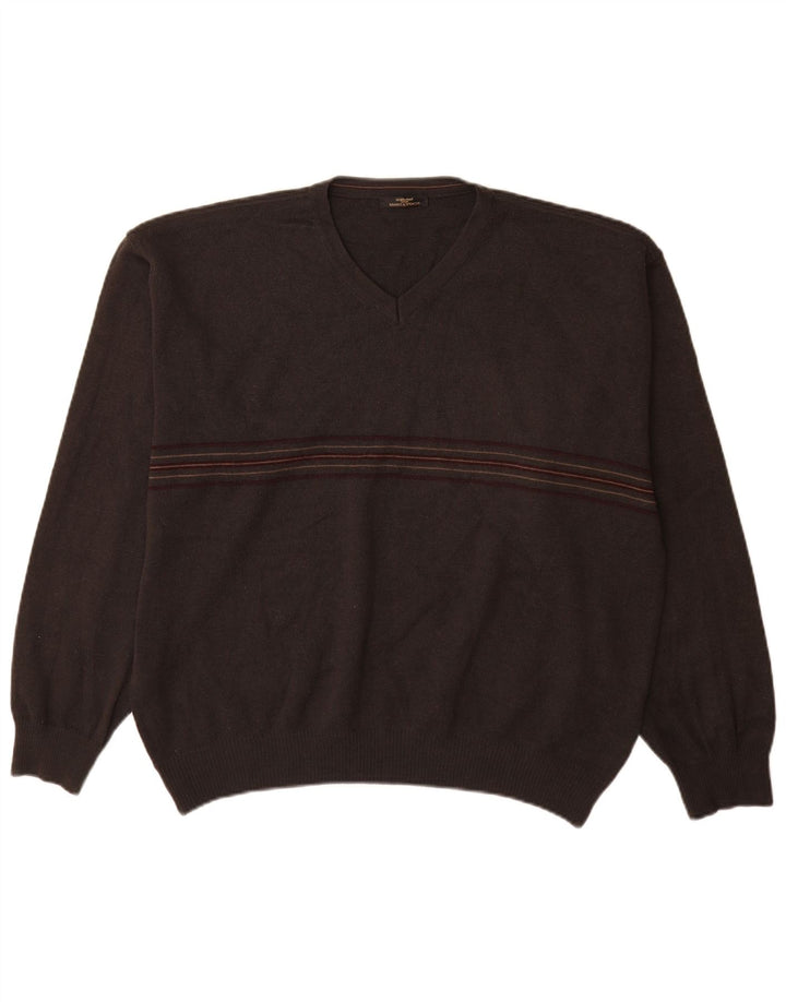 Maglione da uomo con scollo a V St Michael XL in acrilico a righe grigie