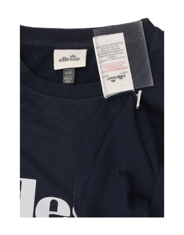 ELLESSE Mens Graphic Sweatshirt Jumper Medium Navy Blue Cotton Vintage Ellesse and Second-Hand Ellesse from Messina Hembry 