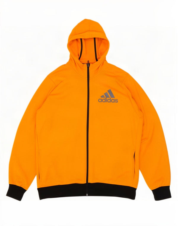 Felpa con cappuccio e zip grafica Adidas Climalite da uomo 2XL color block arancione
