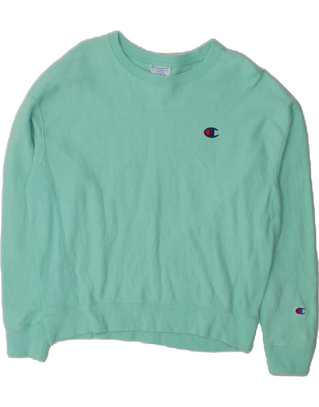 CHAMPION Womens Sweatshirt Jumper UK 16 Large Turquoise Cotton Vintage Champion and Second-Hand Champion from Messina Hembry 
