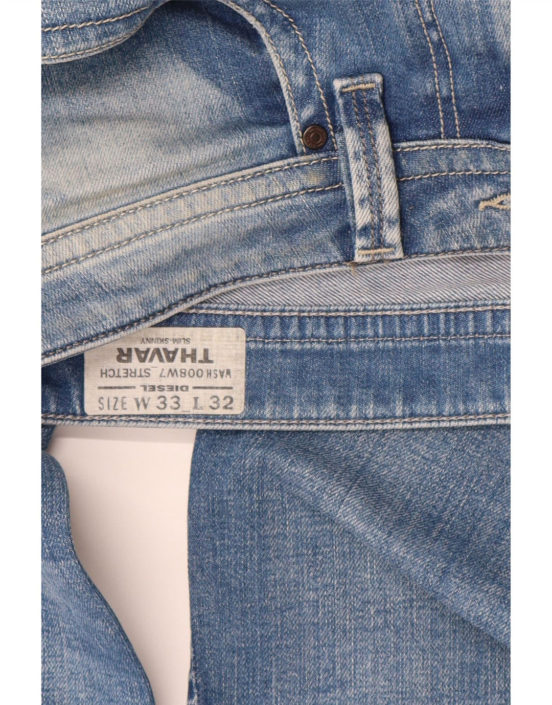 DIESEL Jeans skinny slim da uomo Thavar lavaggio acido W33 L32 cotone blu