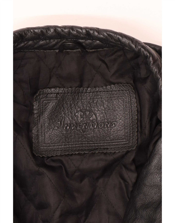 Giacca da motociclista in pelle vintage da uomo UK 44 2XL Nera