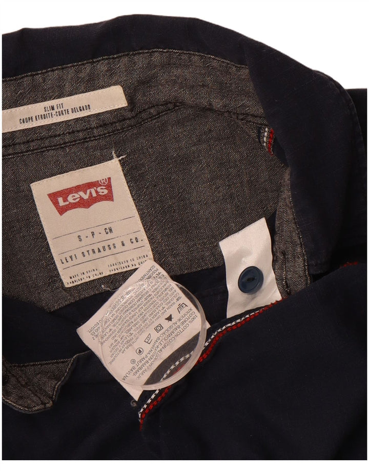 LEVI'S Mens Slim Fit Shirt Small Navy Blue Cotton