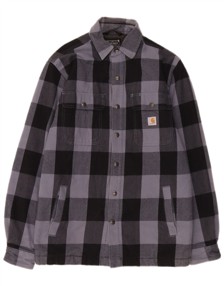 Carhartt Camicia da uomo in flanella da boscaiolo dalla vestibilità rilassata, piccola a quadretti blu